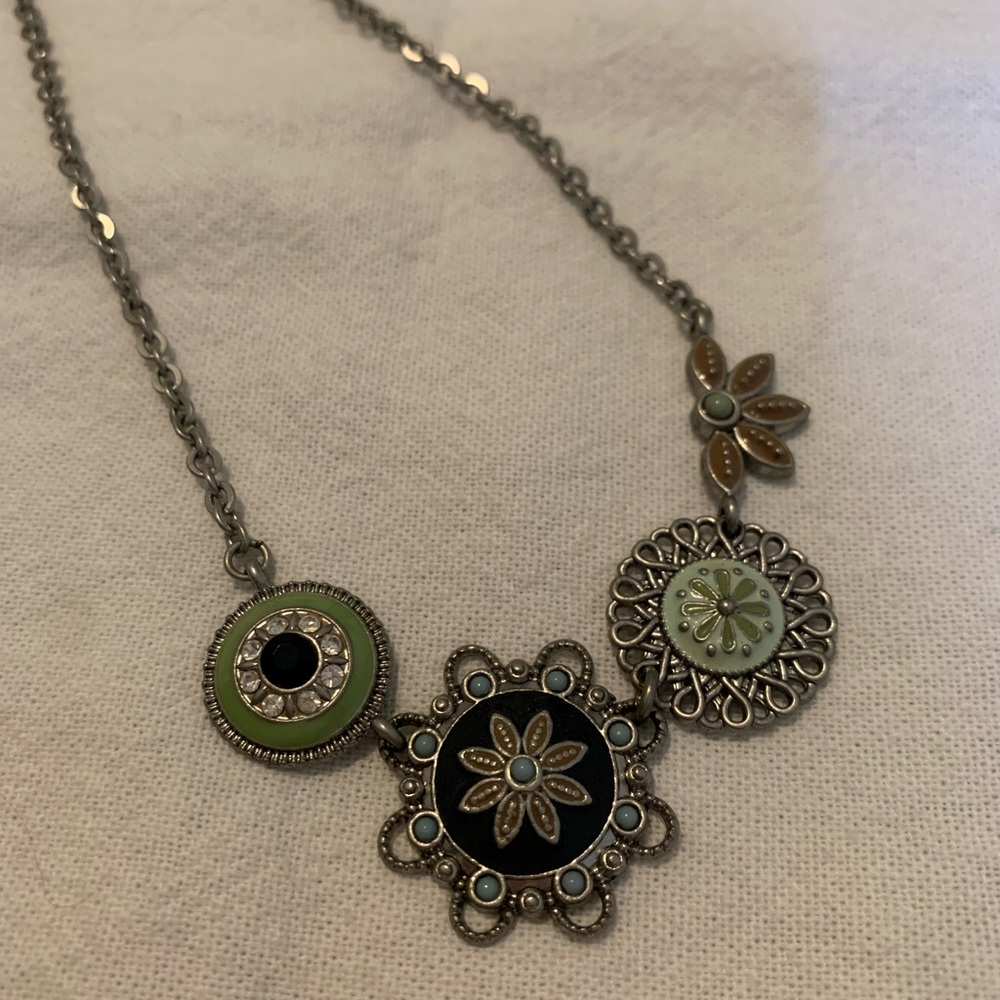Lia Sophia Floral Pendant Necklace in Black and Green